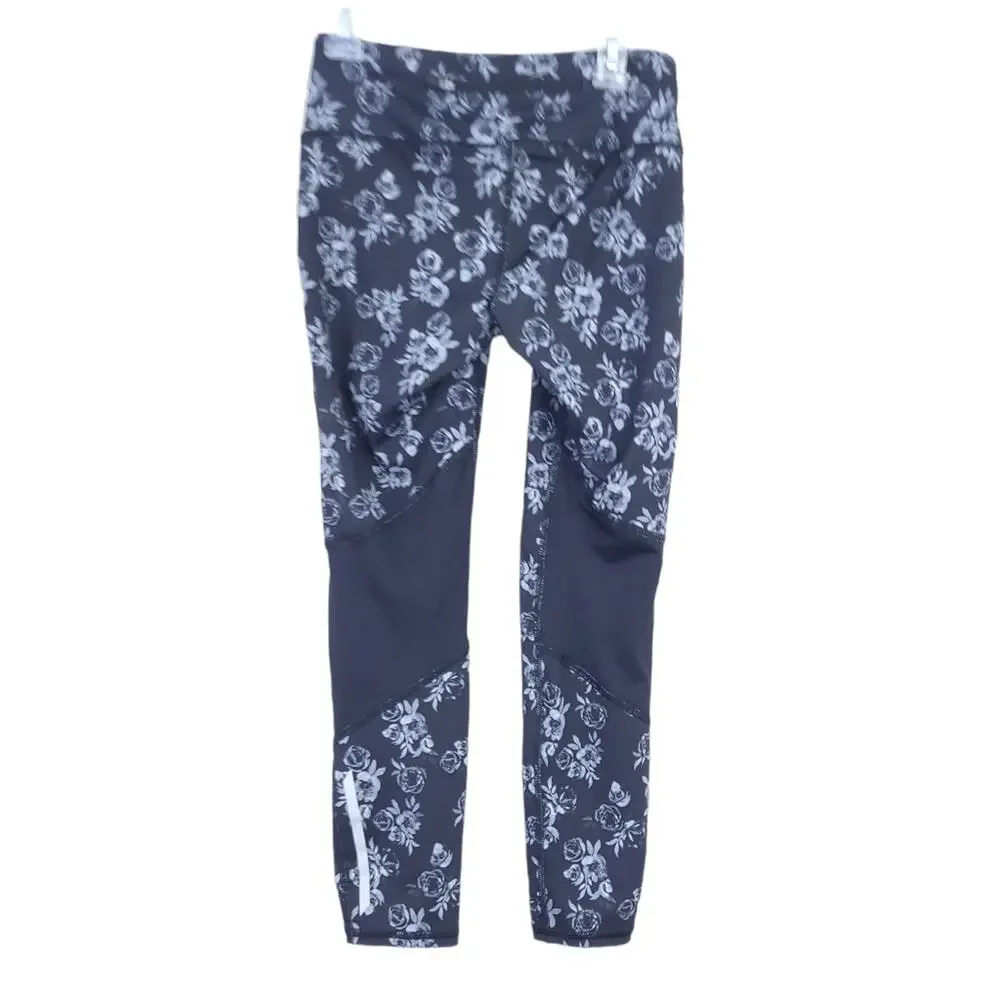 Old Navy Active Capri Leggings XS Xsmall Black Gray Floral Yoga Athletic Pants